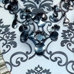 Illusion necklace with gray dangles & beads